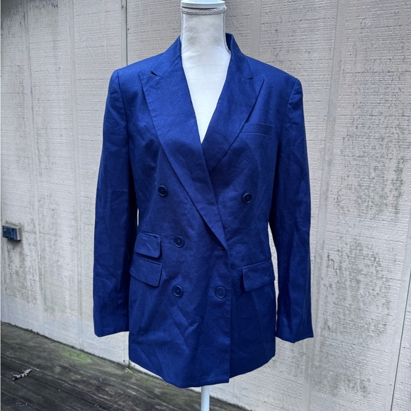 Lauren Ralph Lauren Blue Double Breasted Classic Linen Blazer - Picture 1 of 8